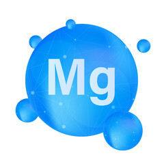 Blue magnesium on white background. Magnesium mineral. Mg pill capsule.  stock illustration.
