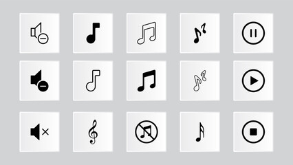 set of icons for design, White Button to play music Set vectors