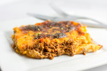 lasagna with sauce, meat, italian food