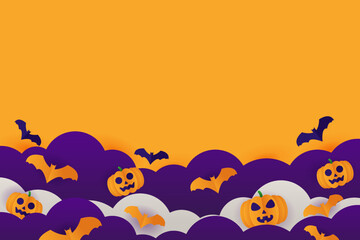 Happy Halloween with Copy Space Background. Paper Cut Style illustration.