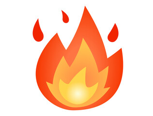 Cartoon styled depicted as a red, orange and yellow flickering flame fire icon on transparent background