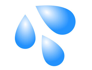 Three light blue droplets icon, as sweat beads, splashing down to right - obrazy, fototapety, plakaty