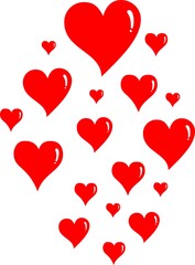 SET OF RED CARTOON STYLE HEARTS, DIFFERENT SIZES