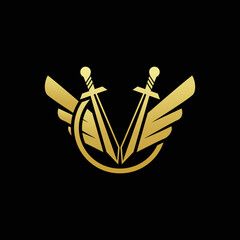 Stylish Metal Battle Sword vector logo.