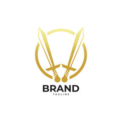 Stylish Metal Battle Sword vector logo.