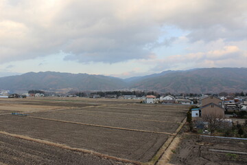 Overhead rice fields in rural Nagano, Japan