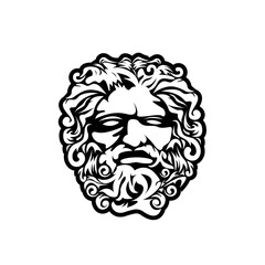 Greek god Zeus. Ancient Greek God Sculpture Philosopher. Face Zeus Triton Neptune logo design