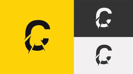 Logo design template, with the concept of the letter C cut into pieces