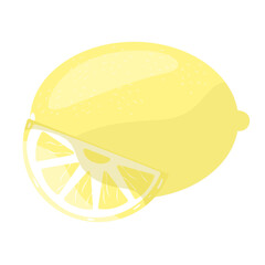 Fresh lemon fruit. Yellow lemon slice, vector illustration. Vector illustration for design and print.