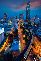 Fototapeta na wymiar Bangkok city night with train station and highway