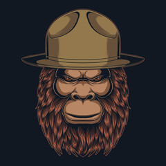 Bigfoot wearing campaign hat vector illustration - obrazy, fototapety, plakaty