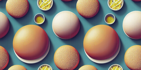 Seamless illustration burger isolated on pastel background. 3D illustration