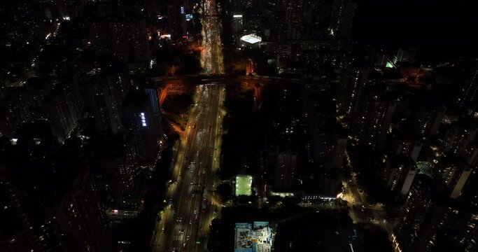 Shenzhen ,China - Circa 2022: Aerial footage of landscape at night in shenzhen city, China, Hyperlapse