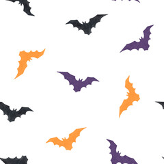 Halloween seamless pattern of watercolor elements of colorful bats