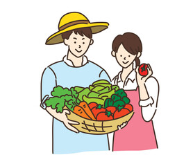 農業女子　農家　農業　野菜を持つ女性のイラスト　ポーズ　バリエーション