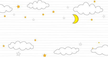 half moon stars on line paper background. Vector illustration