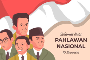 selamat hari pahlawan nasional indonesia banner illustration with four founding fathers
