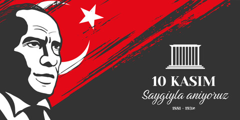 flat 10 kasim saygiyla aniyoruz horizontal banner illustration