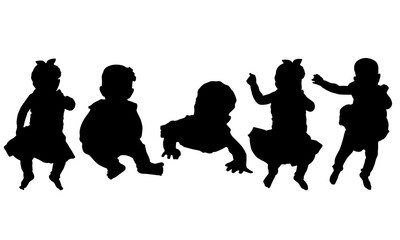 group of female baby silhouette design. isolated on white, eps10.