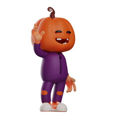 3D illustration. 3D Halloween Scarecrow Cartoon Character with funny face. waving hand in greeting. showing a smile showing cavities. 3D Cartoon Character