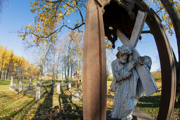 Golden autumn in the old cemetery. Monument of Christianity. - 532875953