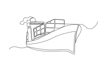 Single one line drawing container ship for shipping. Shipment and logistic concept. Continuous line draw design graphic vector illustration.