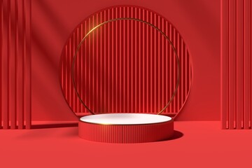 Abstract minimal scene, red background design for cosmetic or product display podium 3d render.