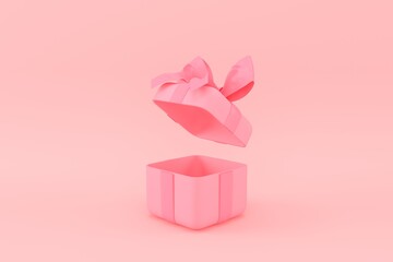 gift box with bows on pink background 3d rendering.	