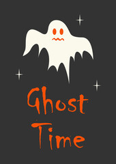 Halloween postcard with a ghost on a dark background