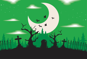 halloween cemetery and moon