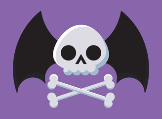Skull with wings and crossbones color icon isolated background. Death logo, symbol, sign, tatto. Skeleton illustration, pirate symbol. Vector graphic for poster, web, print. Halloween skull icon.EPS10