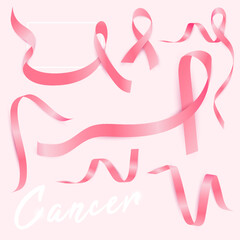 set of pink ribbons on a white background, suitable for women's day and cancer day design elements