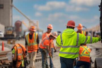 construction supervisor reviewing construction work and workers
