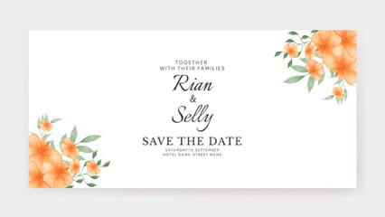 Wedding invitation banner with watercolor orange flower