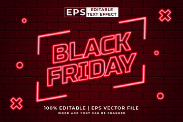 Editable text effect black friday 3d neon style premium vector