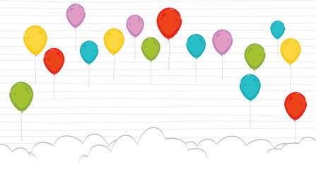 Naklejka premium balloons clouds on line paper background. Vector illustration