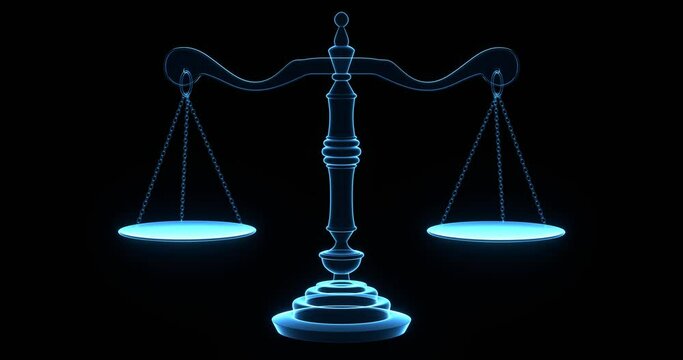 3D Balance Scale Spinning Hologram Animation on Black Background