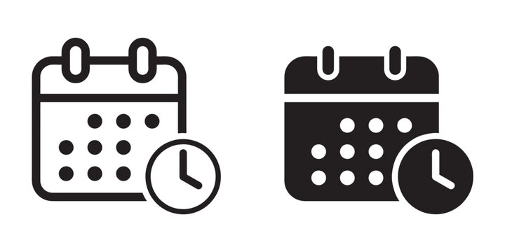 ofvs141 OutlineFilledVectorSign ofvs - calendar deadline vector icon . isolated transparent . clock with time sign . event reminder . black outline and filled version . AI 10 / EPS 10 . g11480