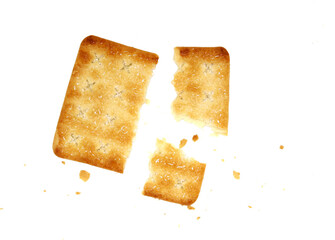 whole wheat cracker and broken crushed on transparent background , top view png file
