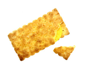 whole wheat sandwich cracker with cream and broken crushed on transparent background , top view png file