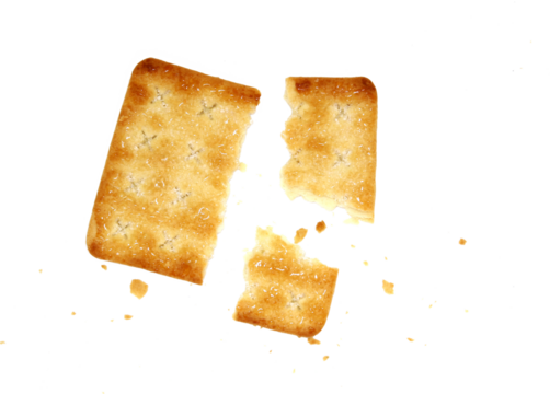 whole wheat cracker and broken crushed on transparent background , top view png file