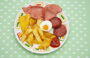 fried potatoes with salami and parizer