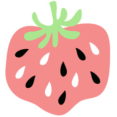 Cute cartoon strawberry  Pink berry  Food,  Fruit, summer Pink berry, green leaves