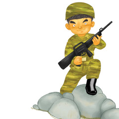 Cartoon character of Thai soldier on white background