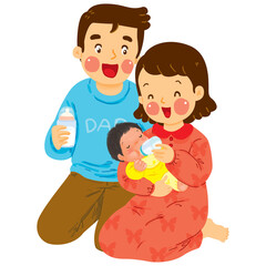 mother holding child on hands. mother feeding her baby with breast milk and feeding bottle 