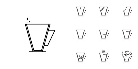 ten sets of coffee cup line icons. with ice cube, hot water, cold water, soda and foam. simple, line, silhouette and clean style. black and white. suitable for symbols, signs, icons or logos