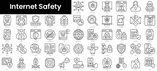 Fototapeta na wymiar Set of outline internet safety icons. Minimalist thin linear web icon set. vector illustration.