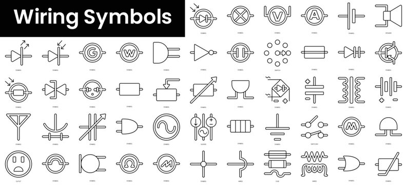 Set of outline wiring symbols icons. Minimalist thin linear web icon set. vector illustration.