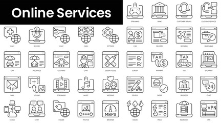 Set of outline online services icons. Minimalist thin linear web icon set. vector illustration.