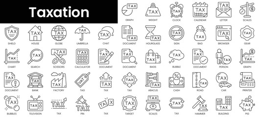 Set of outline taxation icons. Minimalist thin linear web icon set. vector illustration.